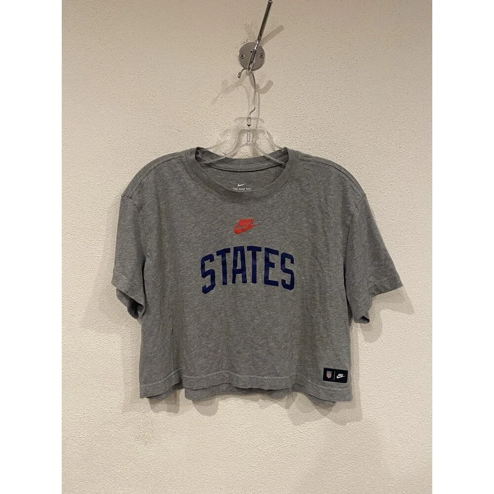 United States Soccer Shirt Womens Large Gray Nike Crop Top USWNT FIFA USA
